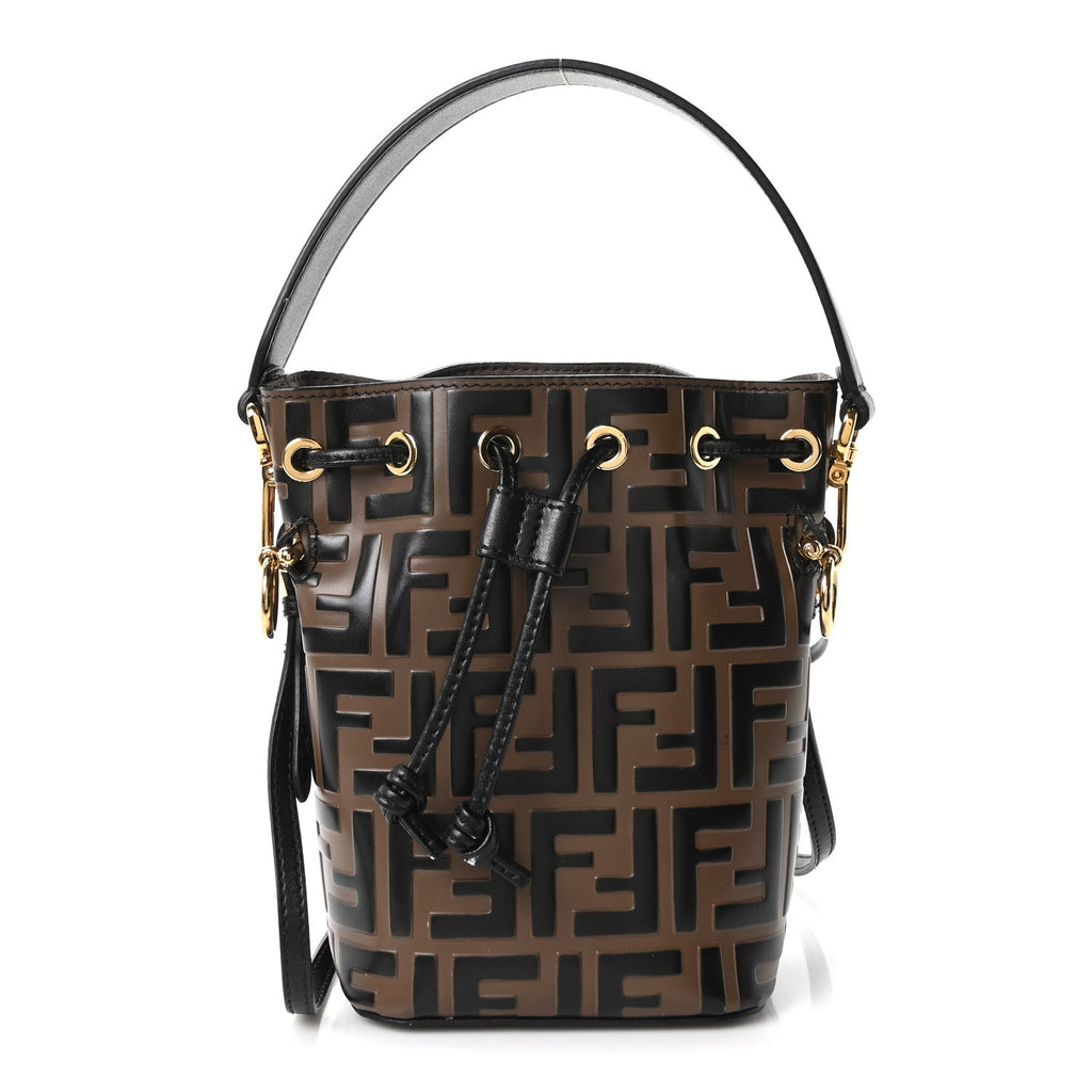 Vitello Liberty F is Fendi Bi-Color FF 1974 Embossed Mini Mon Tresor Bucket Bag Maya Black