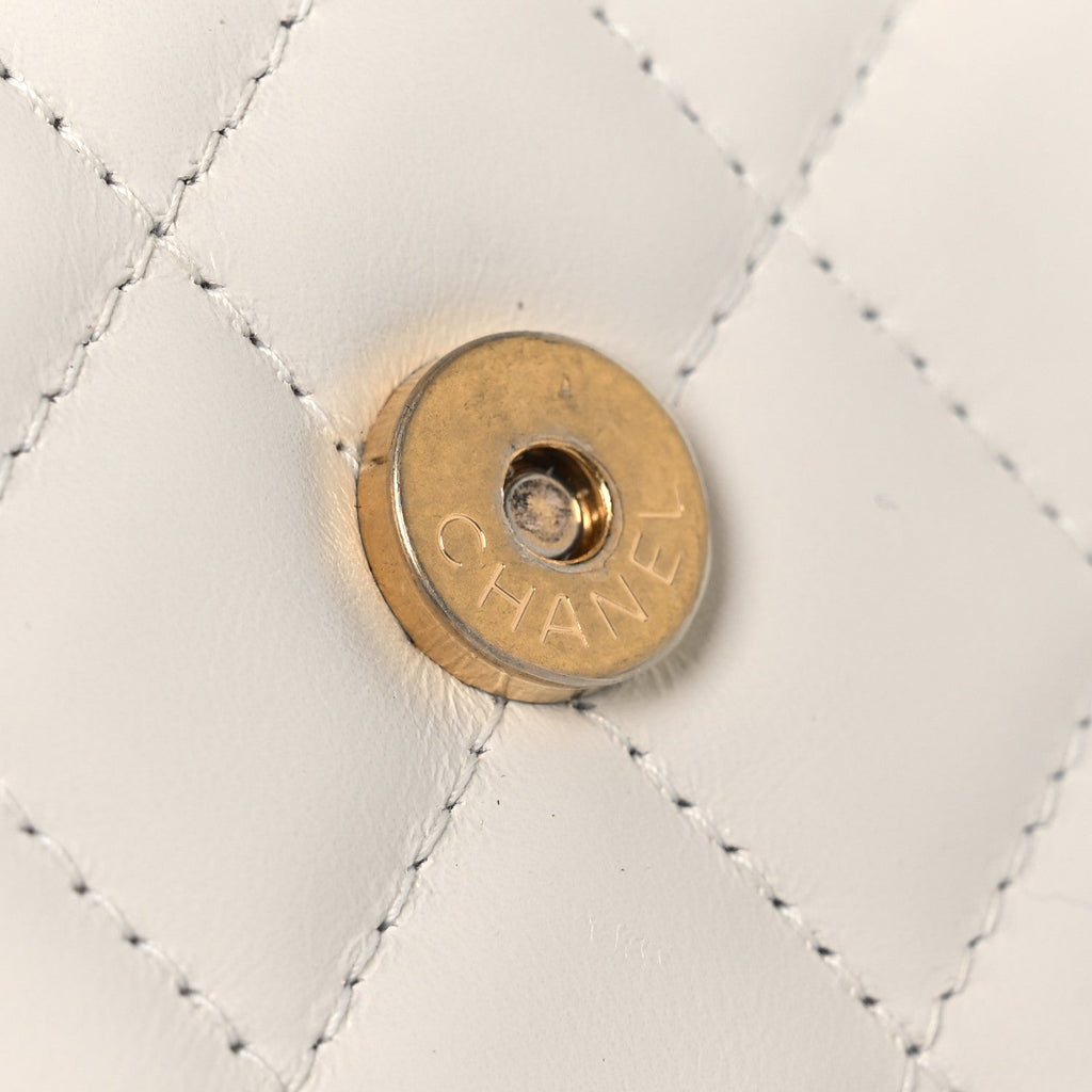 Calfskin Quilted Perfect Fit Coin Purse With Chain White
