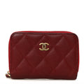 Caviar Quilted Zip Around Coin Purse Burgundy