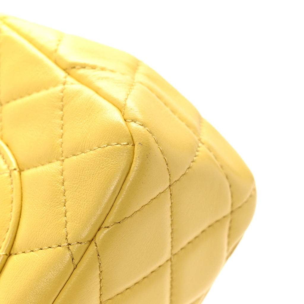 Lambskin Resin Quilted Mini Rectangular Pearl Samba Flap Yellow
