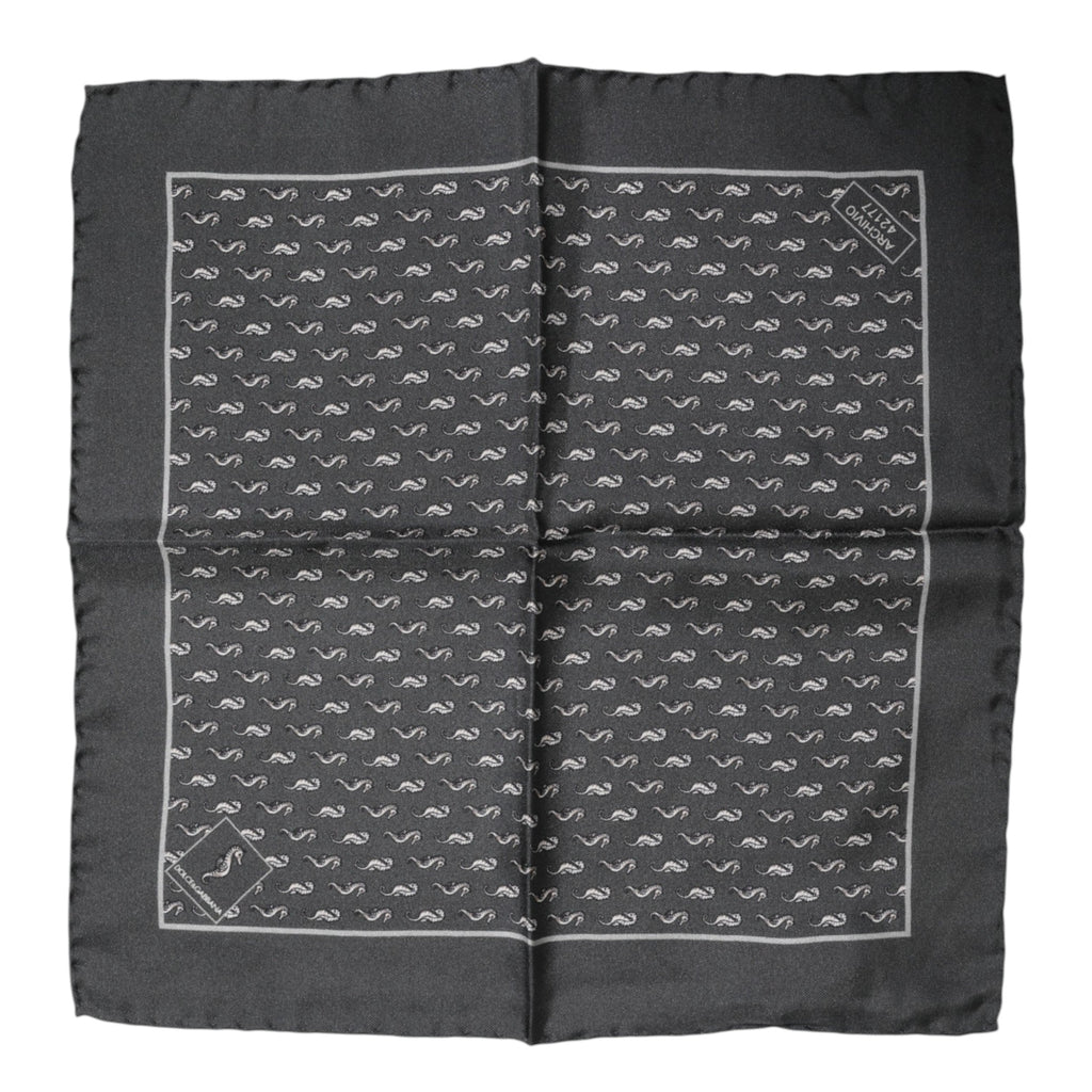 Dolce & Gabbana Black Fish Print Silk Square Men Foulard Men's Scarf