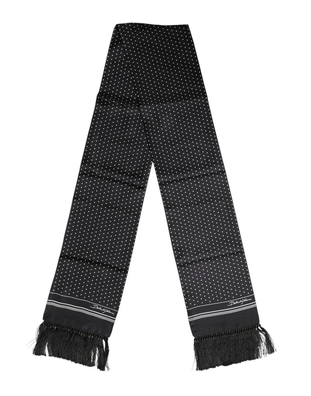 Dolce & Gabbana Black White Polka Dot Fringes Foulard Men's Scarf