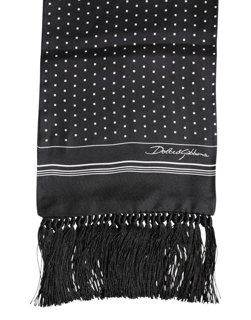 Dolce & Gabbana Black White Polka Dot Fringes Foulard Men's Scarf