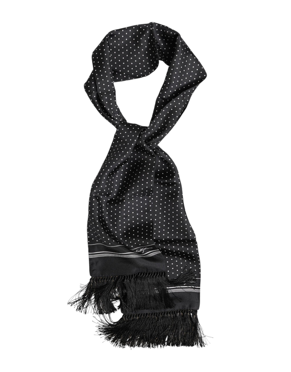 Dolce & Gabbana Black White Polka Dot Fringes Foulard Men's Scarf