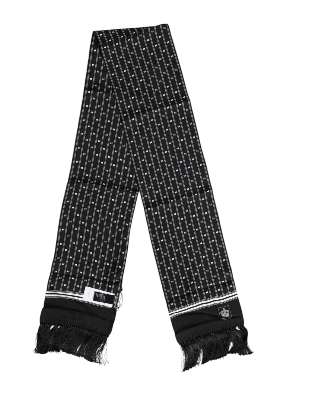 Dolce & Gabbana Black Silk Printed Fringes Men Foulard Men's Scarf