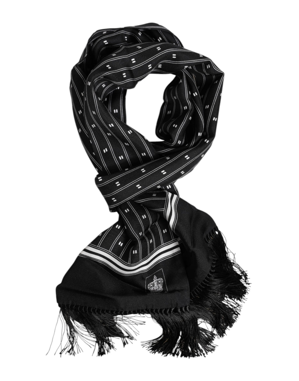 Dolce & Gabbana Black Silk Printed Fringes Men Foulard Men's Scarf