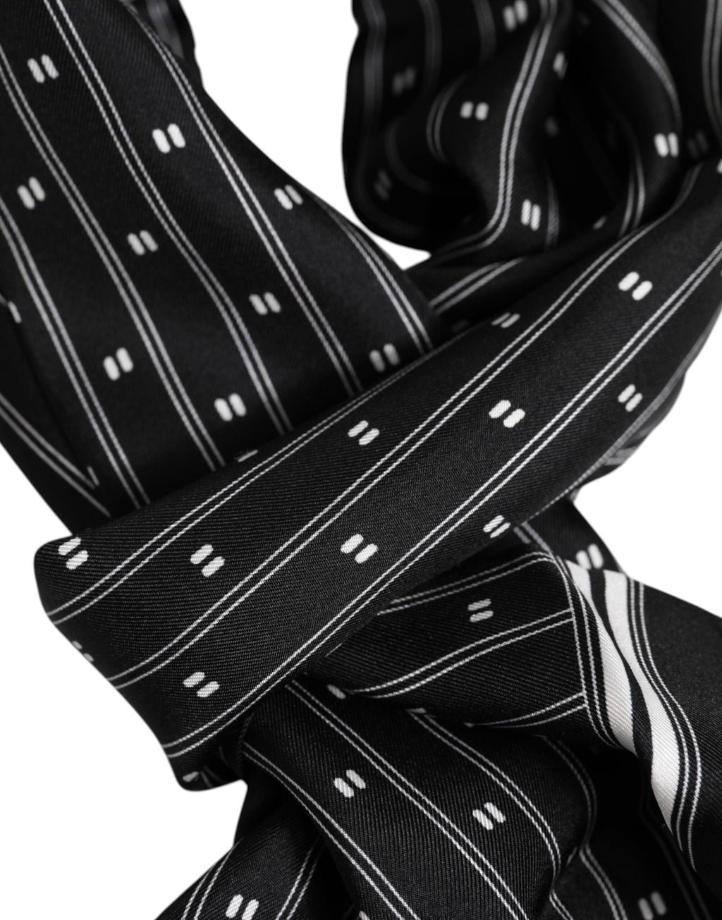 Dolce & Gabbana Black Silk Printed Fringes Men Foulard Men's Scarf