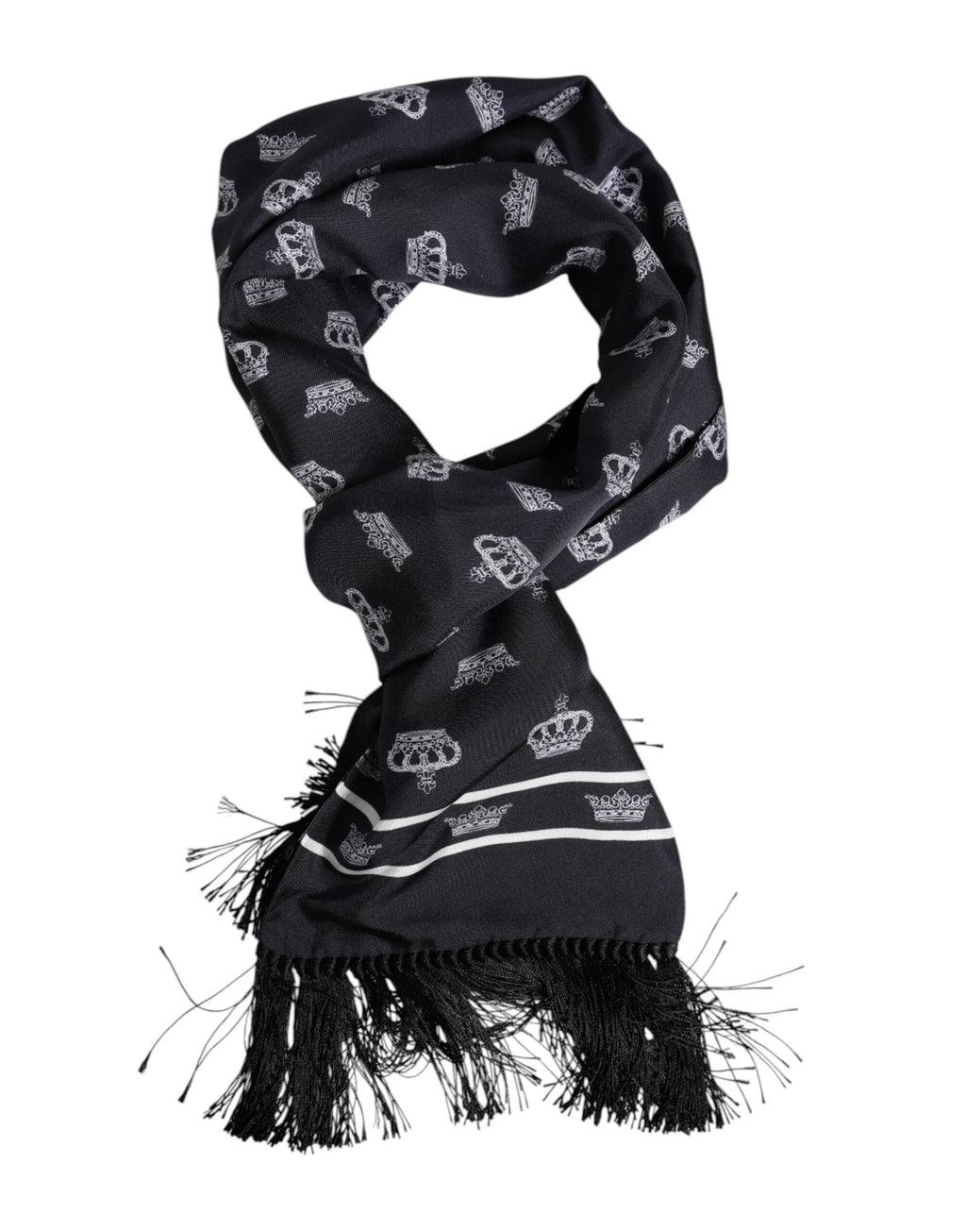 Dolce & Gabbana Black Silk Crown Fringes Men Foulard Men's Scarf