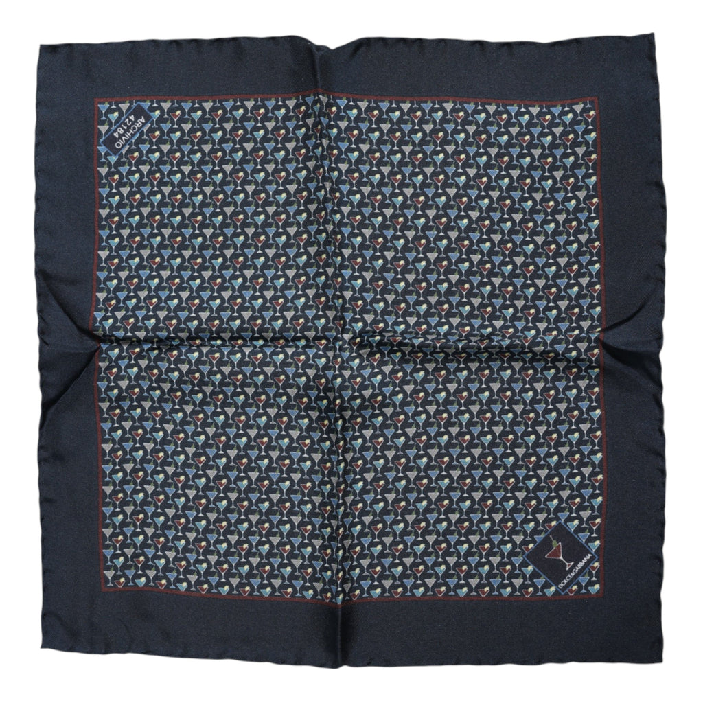 Dolce & Gabbana Blue Cocktail Silk Square Foulard Men's Scarf