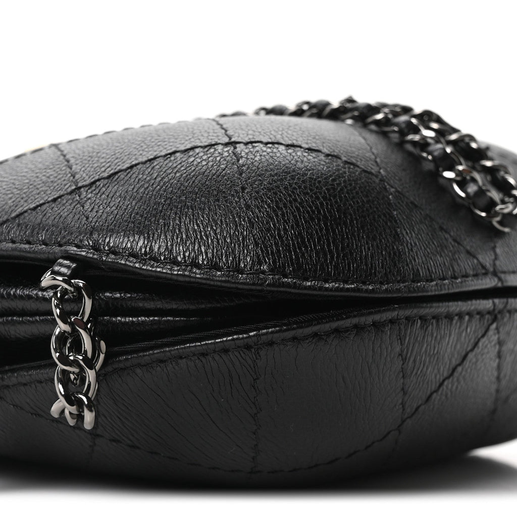 Aged Calfskin Quilted Small Gabrielle Bucket Black