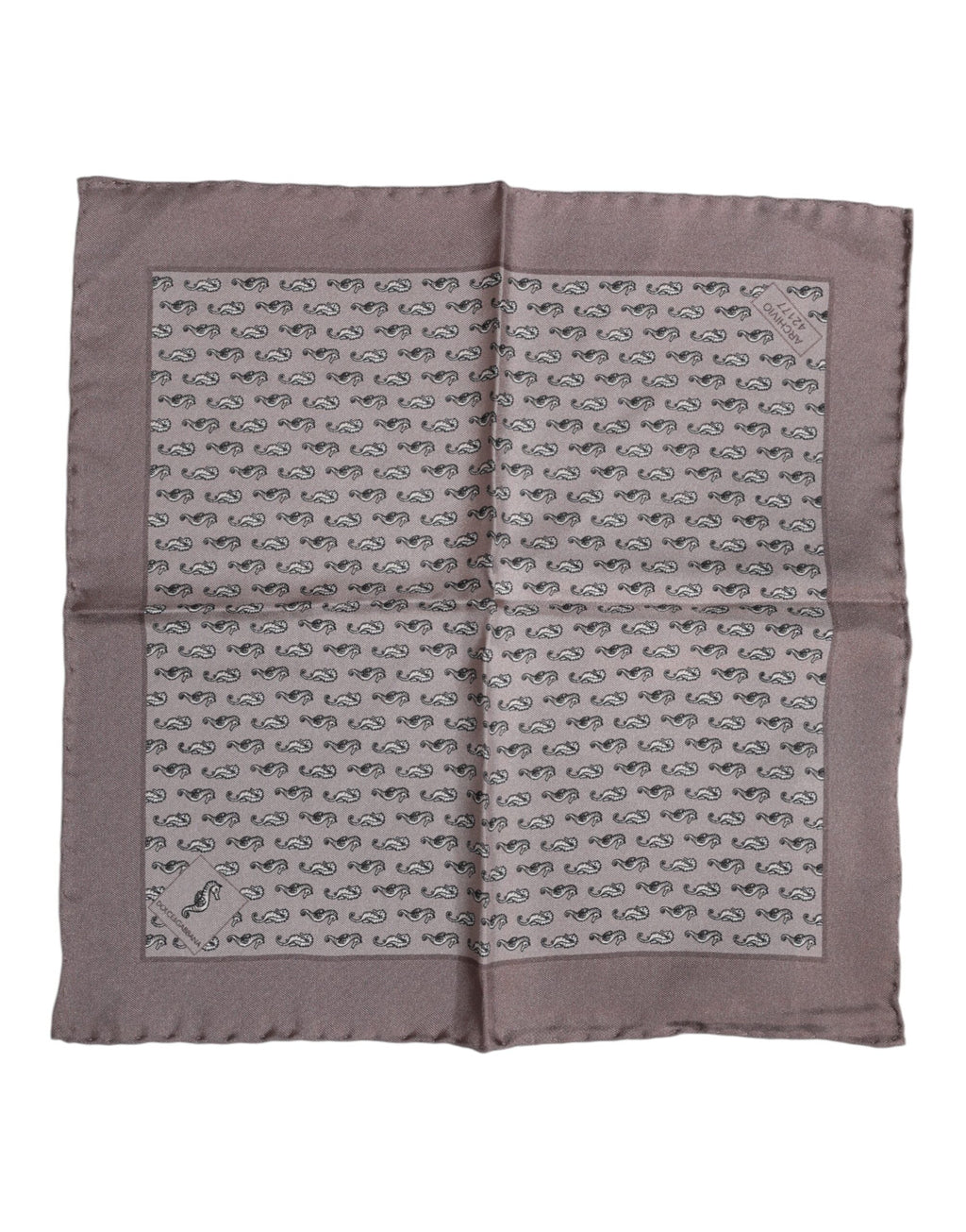 Dolce & Gabbana Brown Sea Horse Silk Square Foulard Men's Scarf