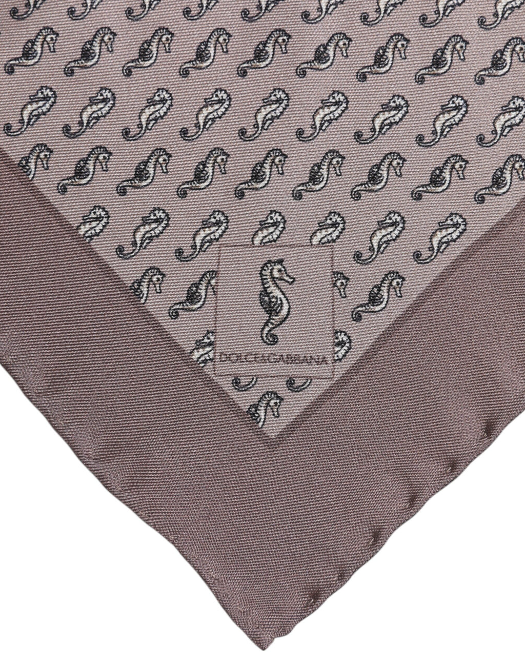 Dolce & Gabbana Brown Sea Horse Silk Square Foulard Men's Scarf