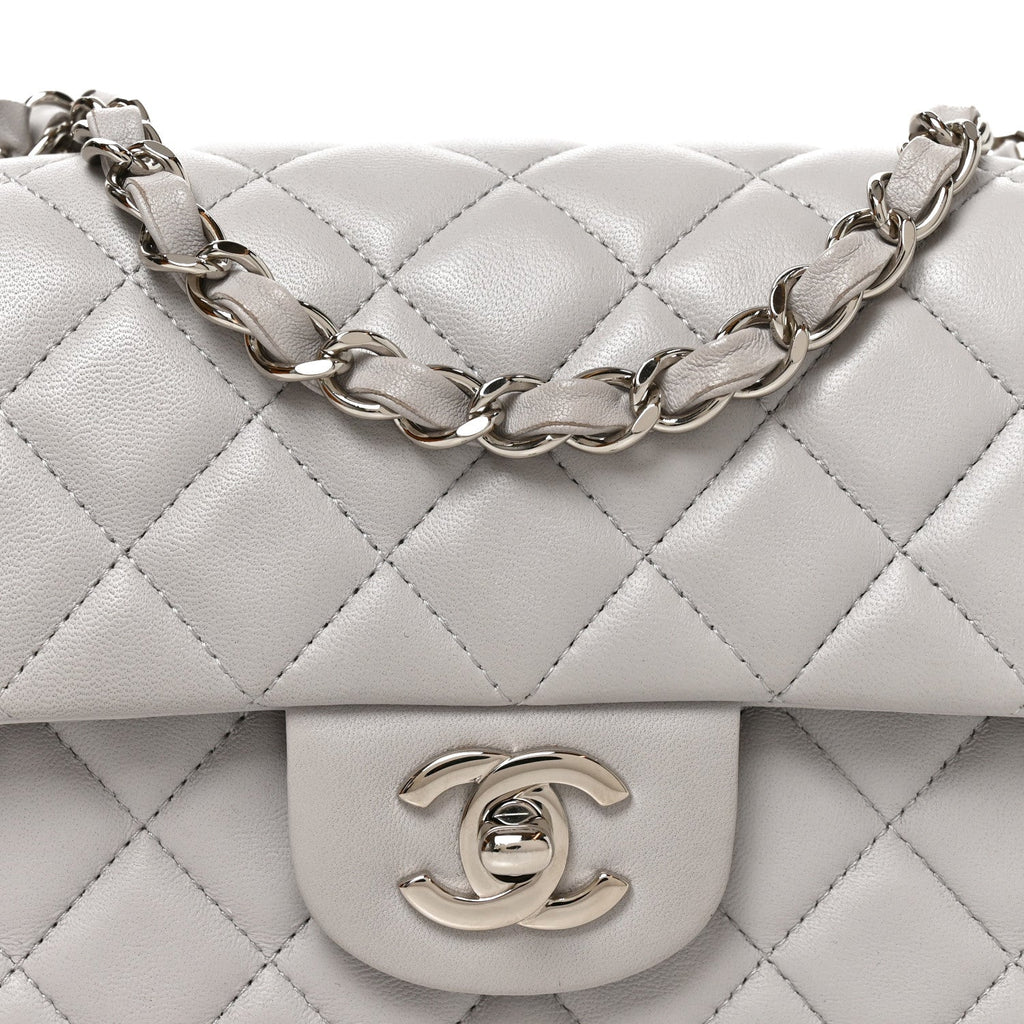Lambskin Quilted Mini Rectangular Flap Light Grey