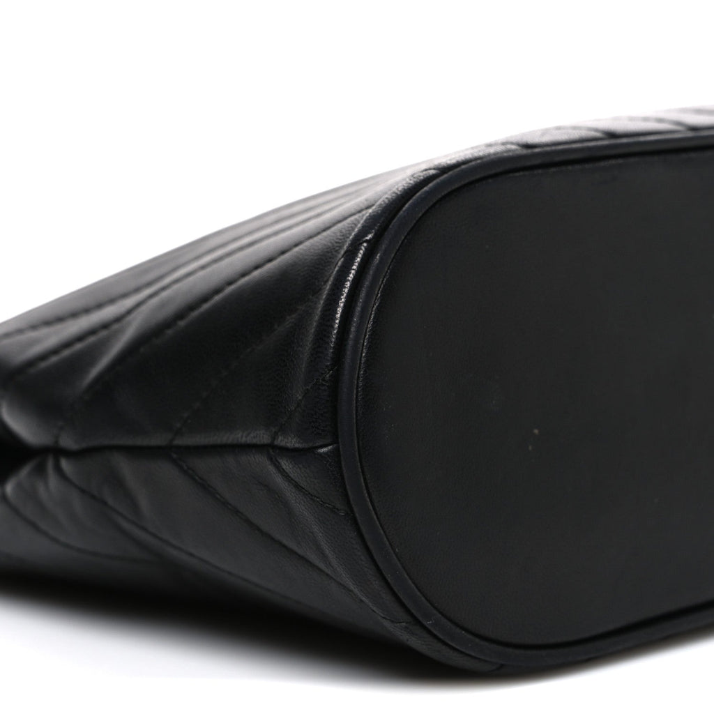 Lambskin Chevron Quilted Top Handle Tote Bag Black