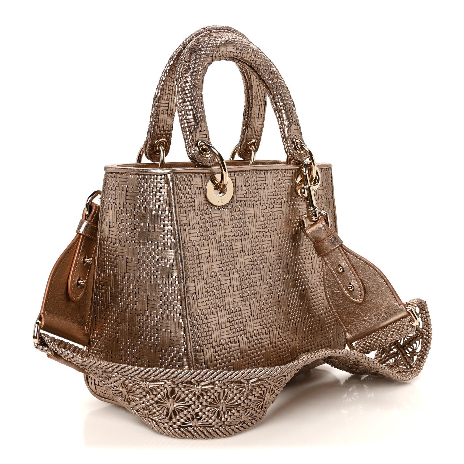 Metallic Calfskin Braided Medium Lady Dior Gold