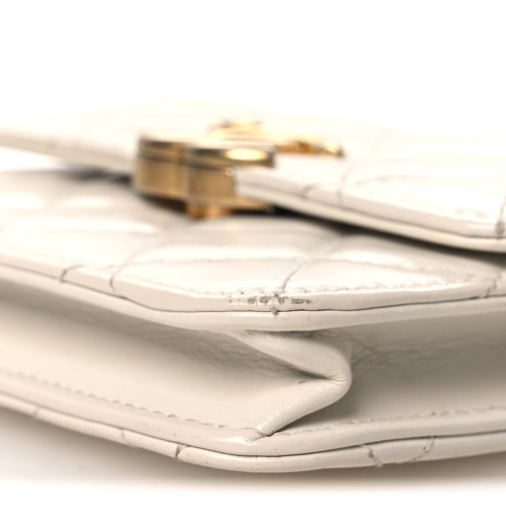 Calfskin Quilted Perfect Fit Coin Purse With Chain White