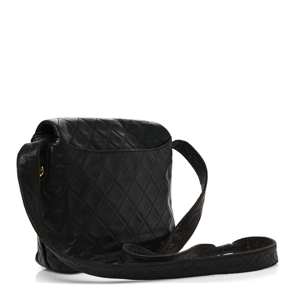 Lambskin Quilted Flap Shoulder Bag Black