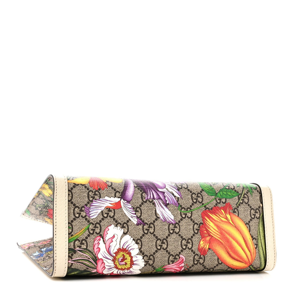 GG Supreme Monogram Flora Textured Calfskin Small Padlock Tote Beige Ebony Multicolor Mystic White