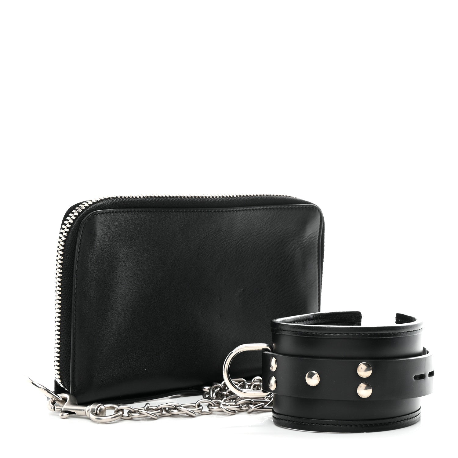 Calfskin Chain Cuff Wristlet Wallet Black