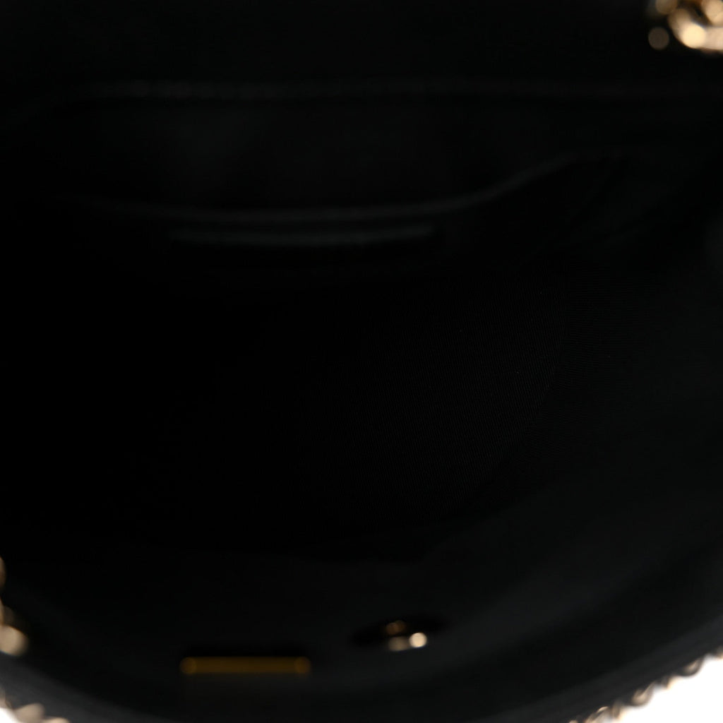 Shiny Caviar Quilted Medium Duma Pockets Drawstring Backpack Black