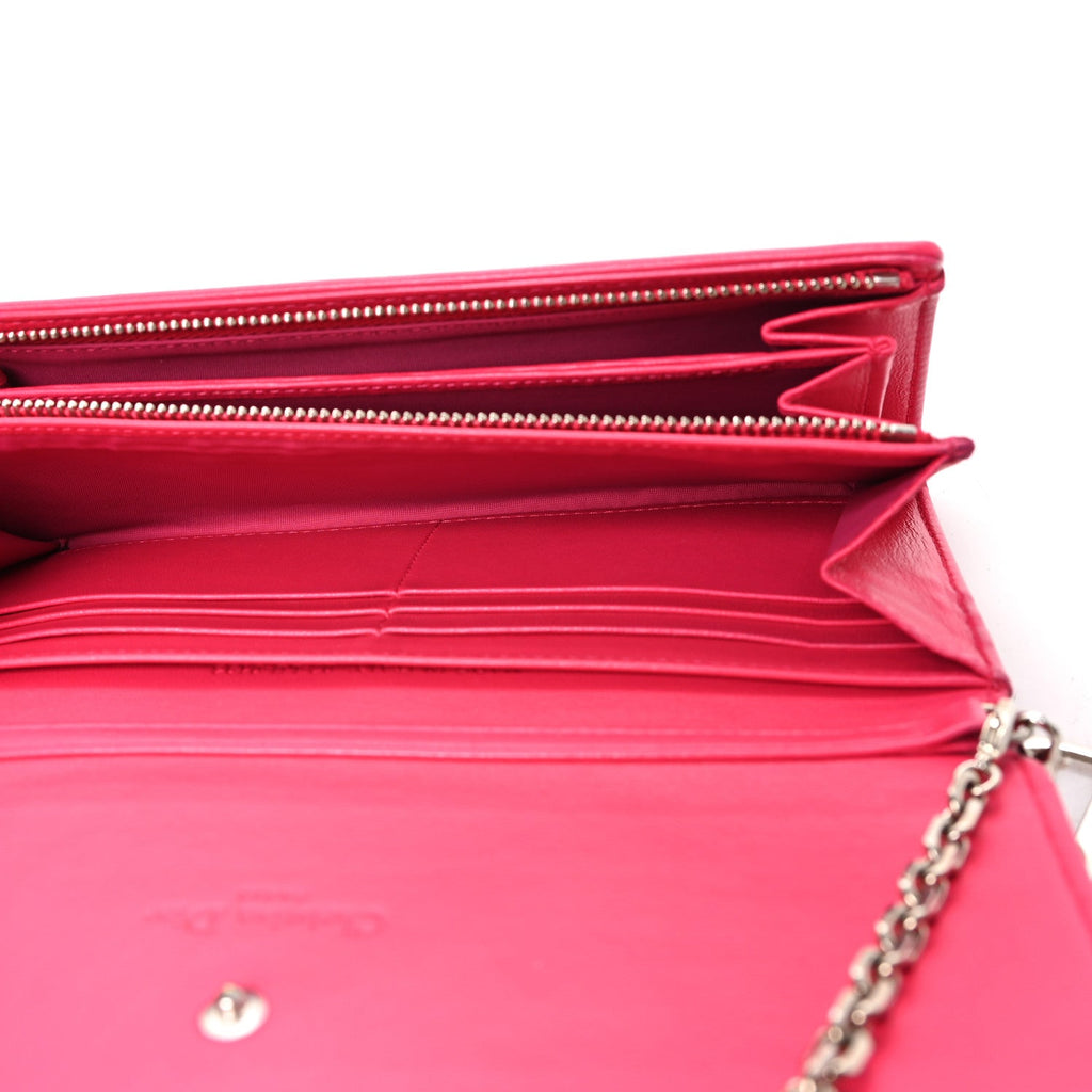 Lambskin Cannage Lady Dior Rendezvous Wallet On Chain Fuchsia