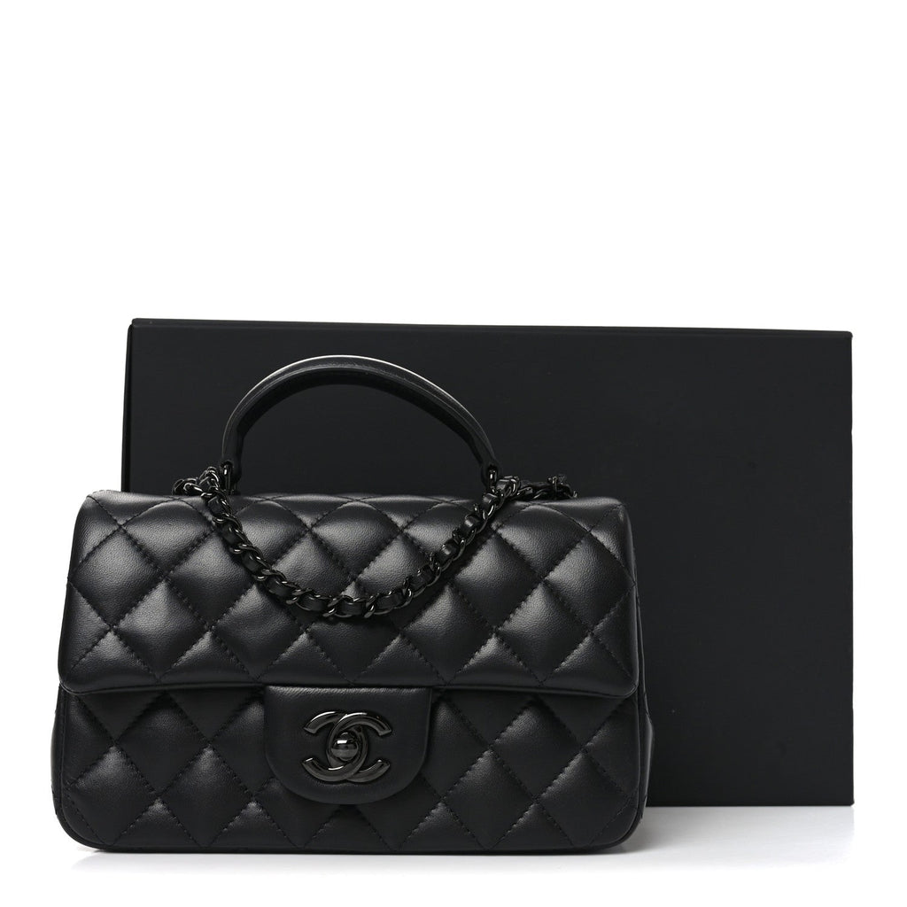 Lambskin Quilted Mini Top Handle Rectangular Flap So Black