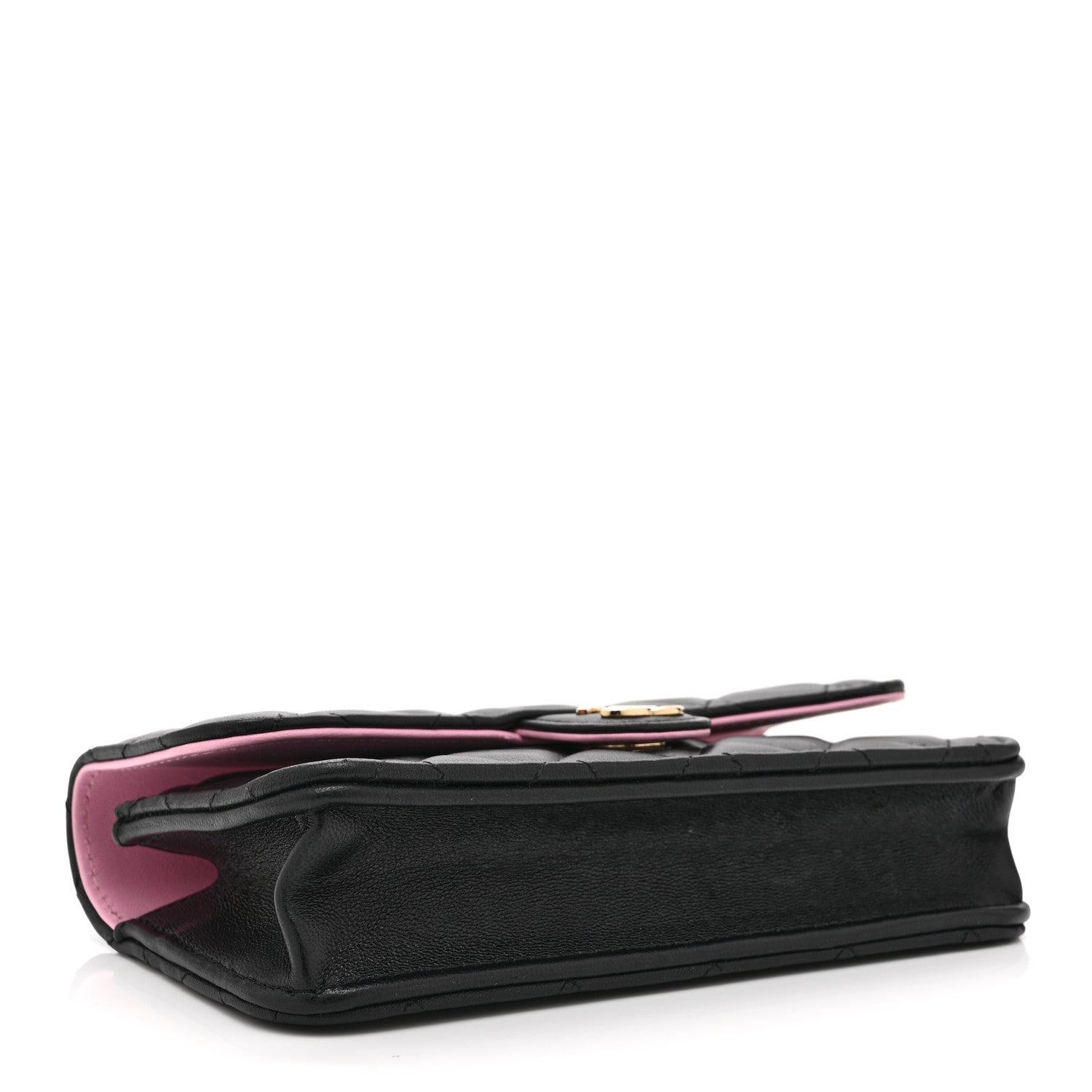 Lambskin Quilted Flap Phone Holder With Chain Black Lilac
