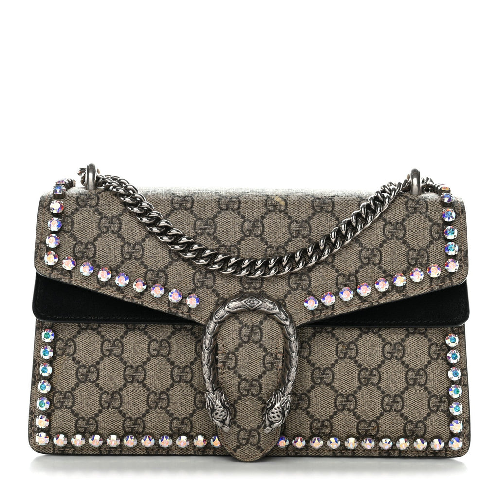 GG Supreme Monogram Crystal Small Dionysus Shoulder Bag Black