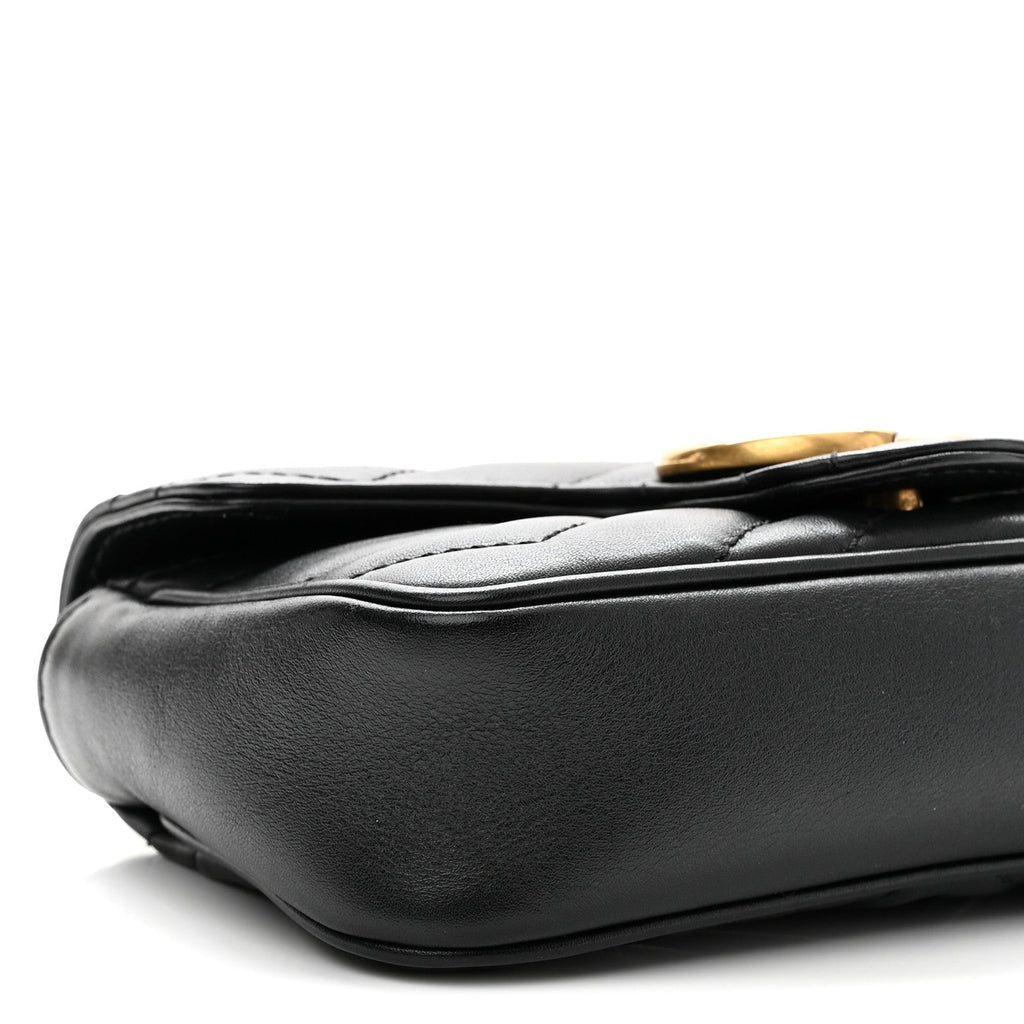 Calfskin Matelasse Super Mini GG Marmont Shoulder Bag Black