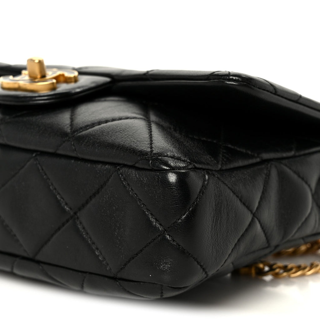 Lambskin Enamel Quilted Pending CC Square Flap Black