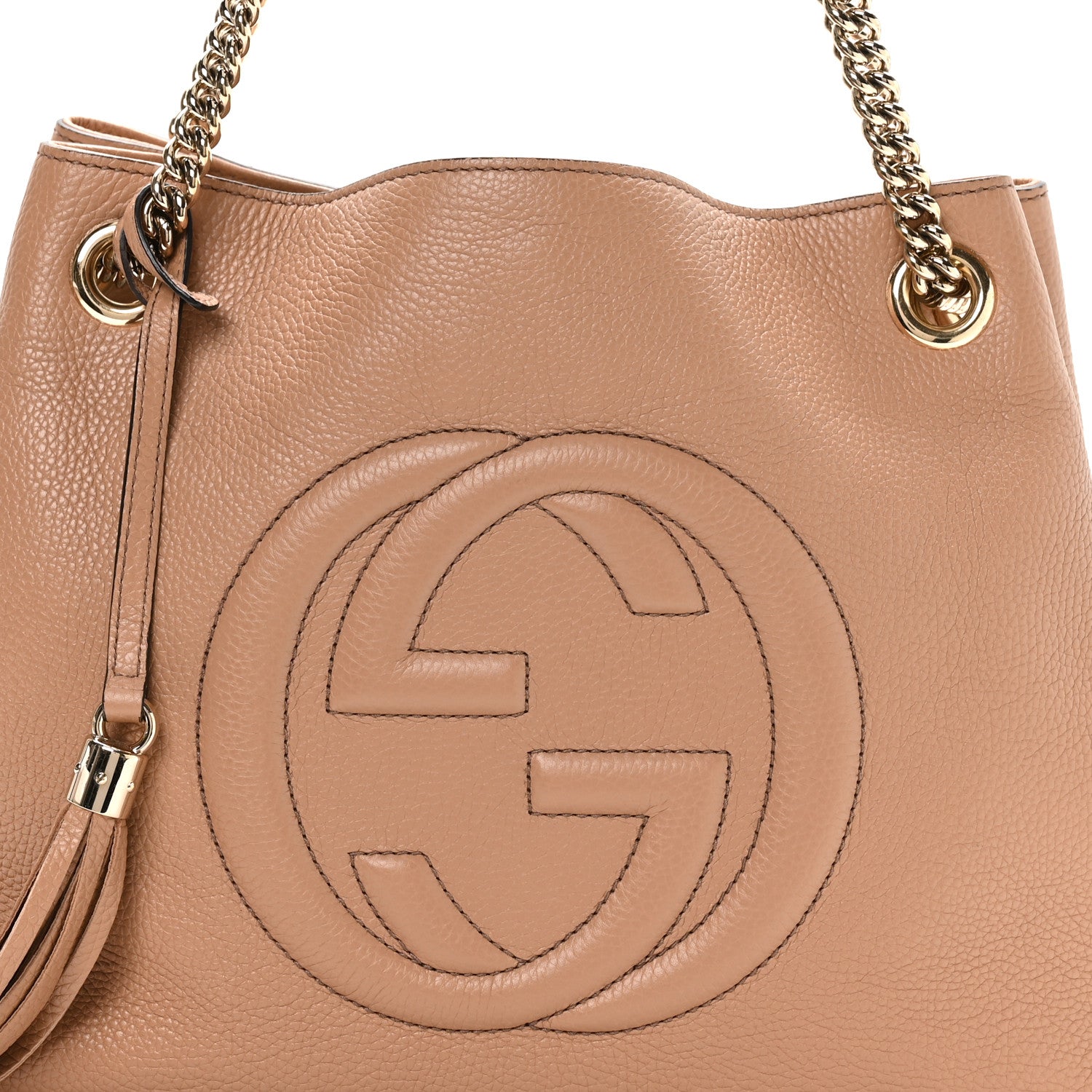 Pebbled Calfskin Medium Soho Chain Shoulder Bag Camelia