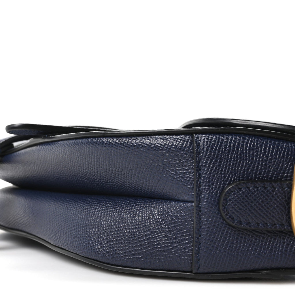 Grained Calfskin Saddle Bag With Strap Deep Ocean