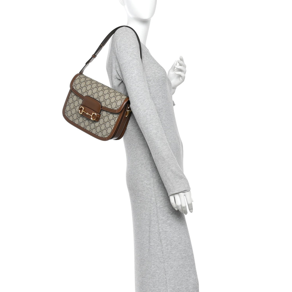 GG Supreme Monogram Azalea Calfskin Horsebit 1955 Shoulder Bag Beige Brown Sugar