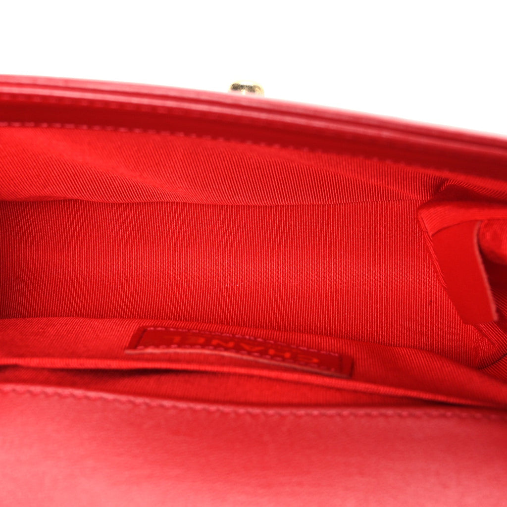 Lambskin Quilted Small Boy Flap Red