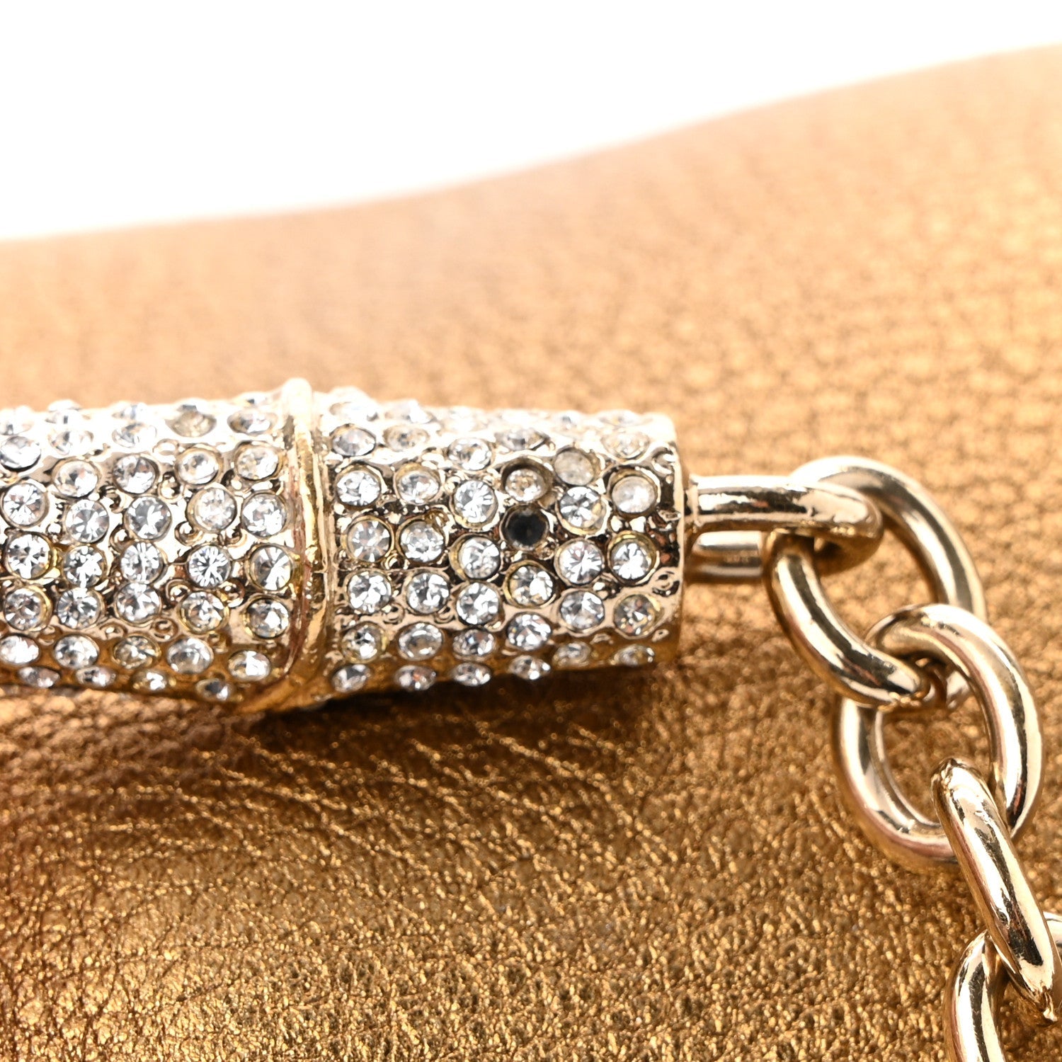 Metallic Grained Calfskin Crystal Frame Evening Bag Bronze