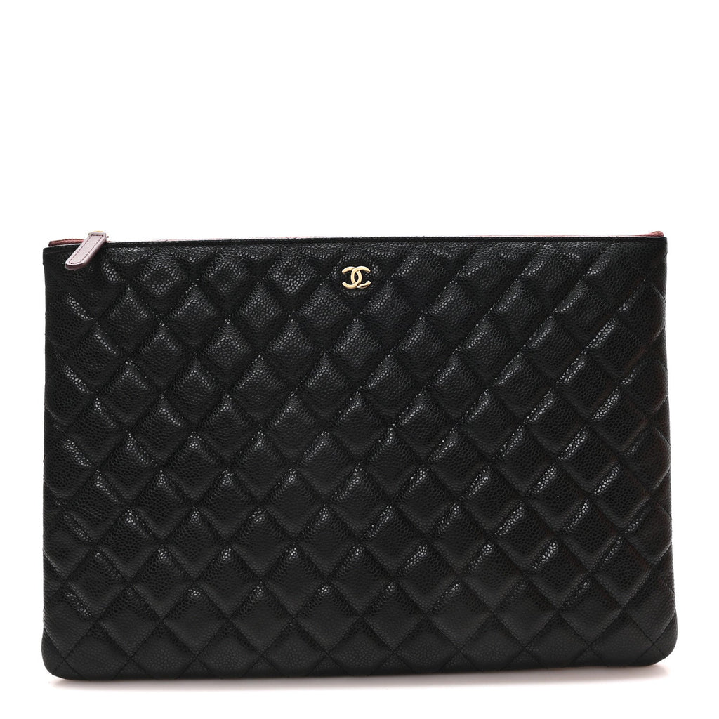 Caviar Quilted Large Cosmetic Case Black