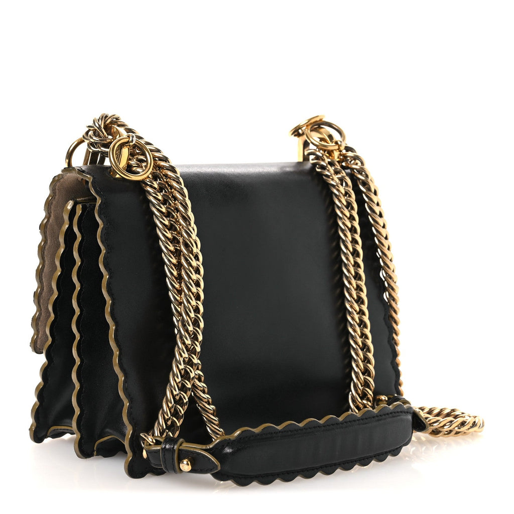 Vitello Liberty Scalloped Studded Small Kan I Shoulder Bag Black