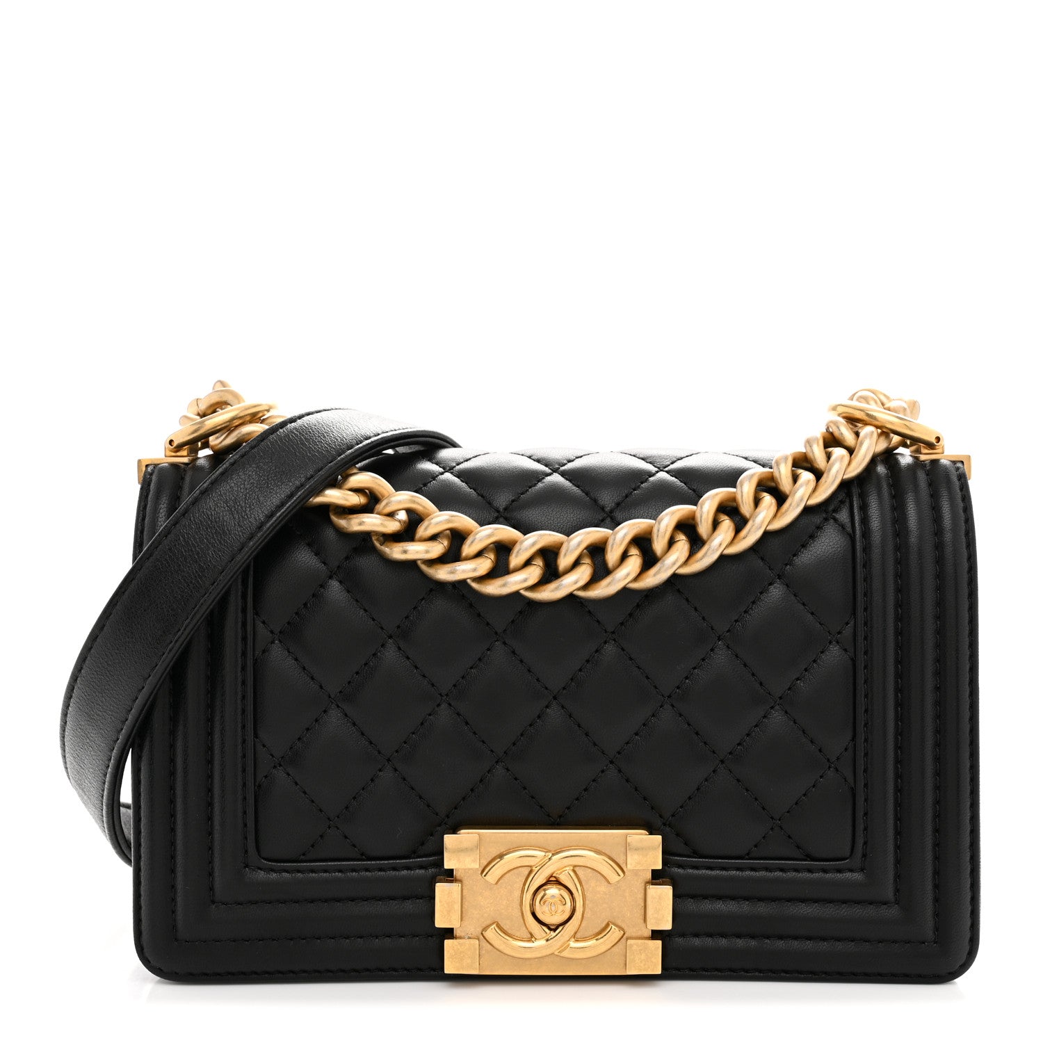 Lambskin Quilted Small Boy Flap Black
