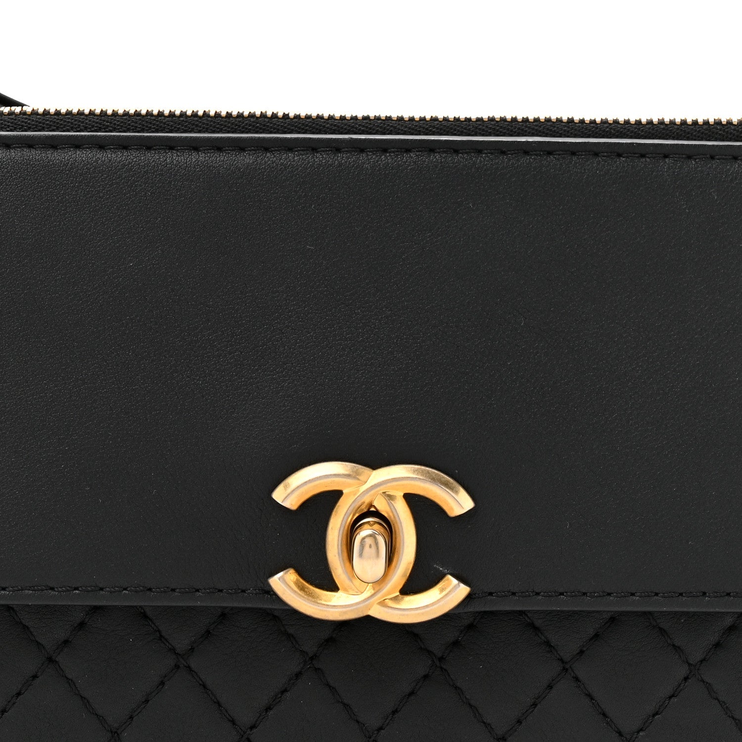 Calfskin Quilted Multi Pouching Flap And Coin Purse Black