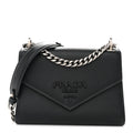 Saffiano Cuir Calfskin Monochrome Envelope Flap Chain Shoulder Bag Black