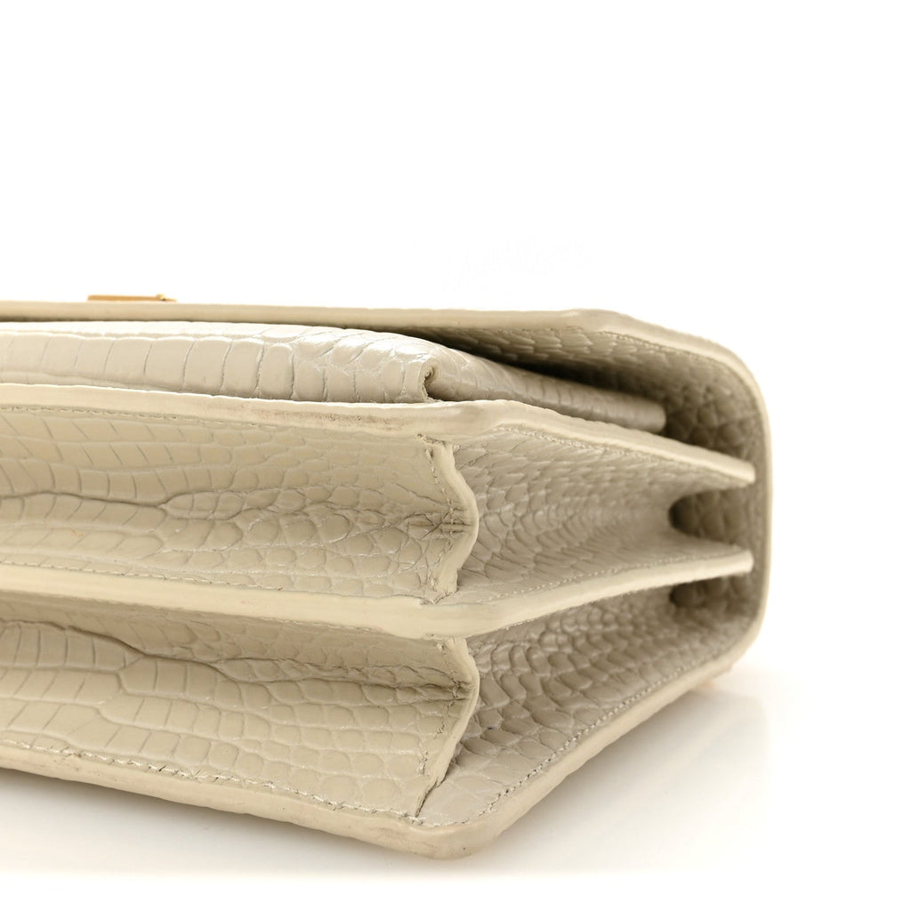Calfskin Crocodile Embossed Medium Monogram Crema Soft