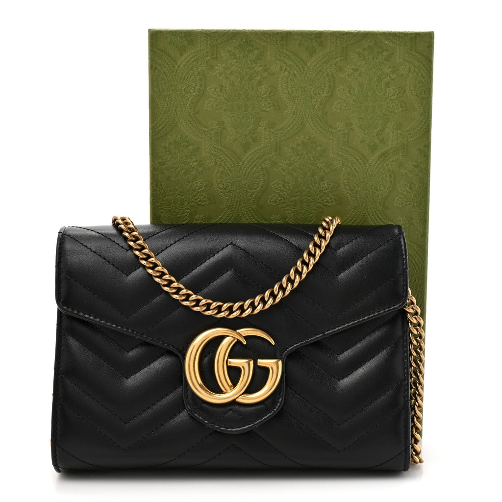 Calfskin Matelasse GG Marmont Chain Wallet Black