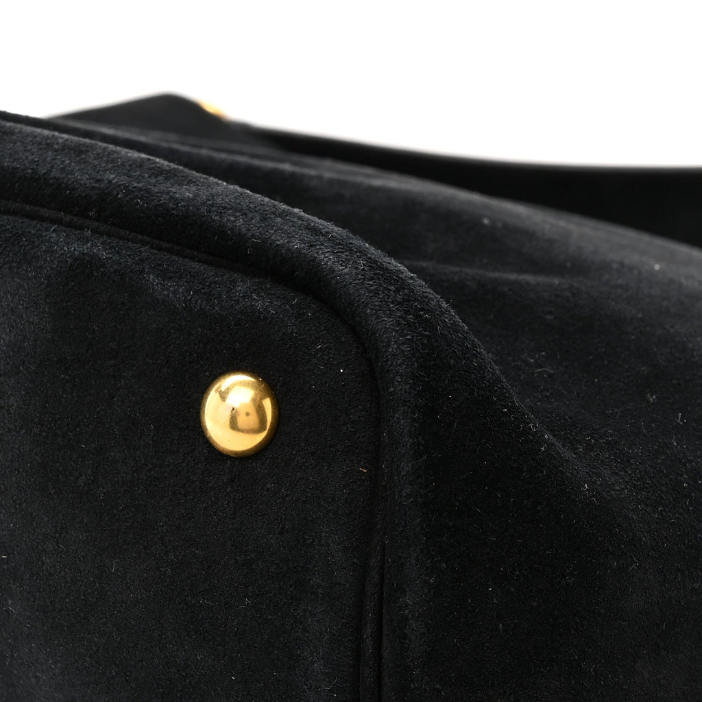 Suede Studded Bucket Bag Black