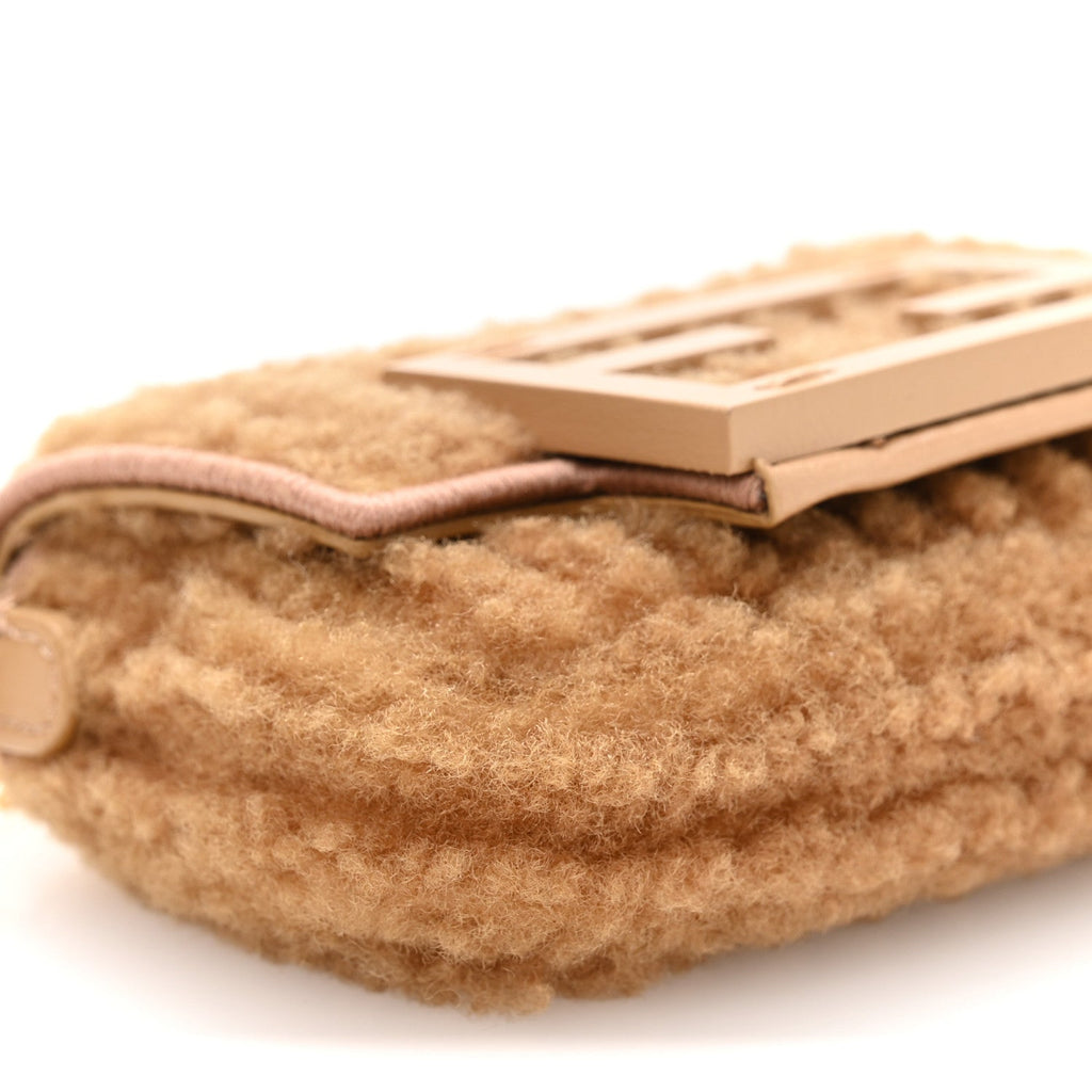 Shearling Nano Maxi Buckle Baguette Charm Camel