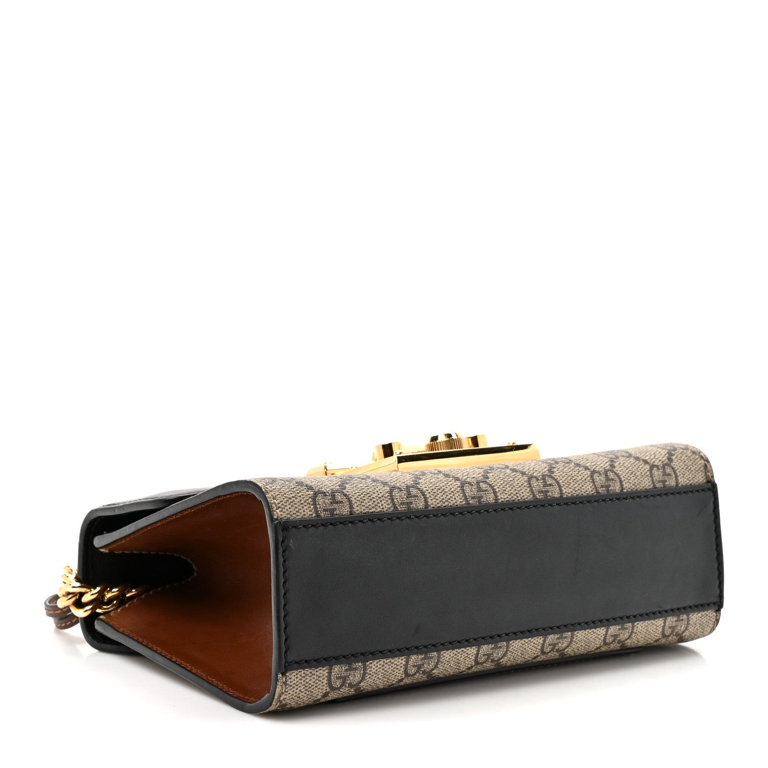 GG Supreme Monogram Calfskin Small Padlock Shoulder Bag Beige Black Cuir
