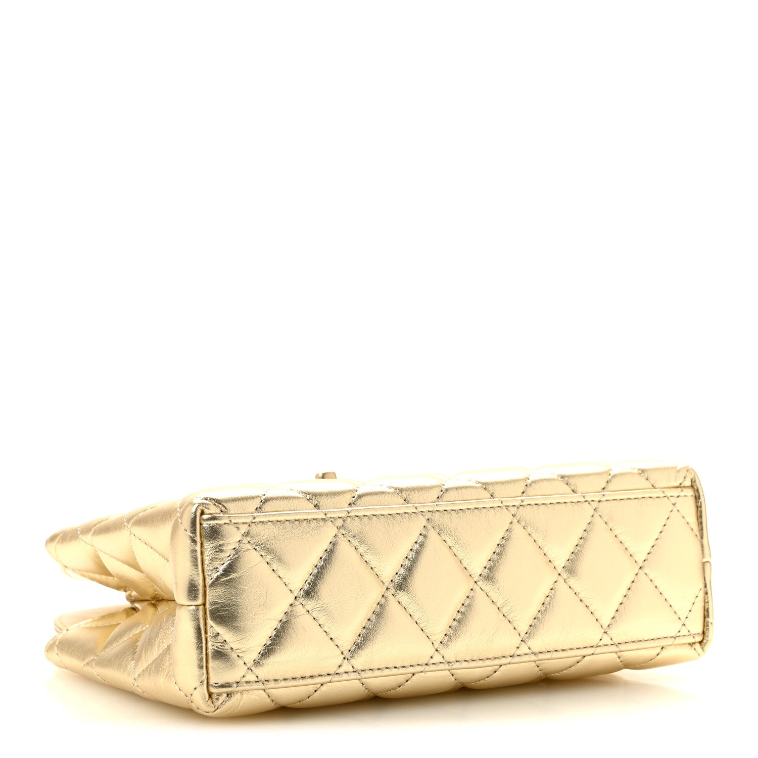 Metallic Shiny Aged Calfskin Quilted Nano Kelly Shopper Gold