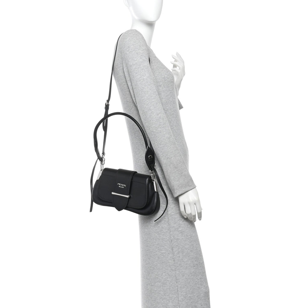 City Calfskin Saffiano Sidonie Shoulder Bag Black