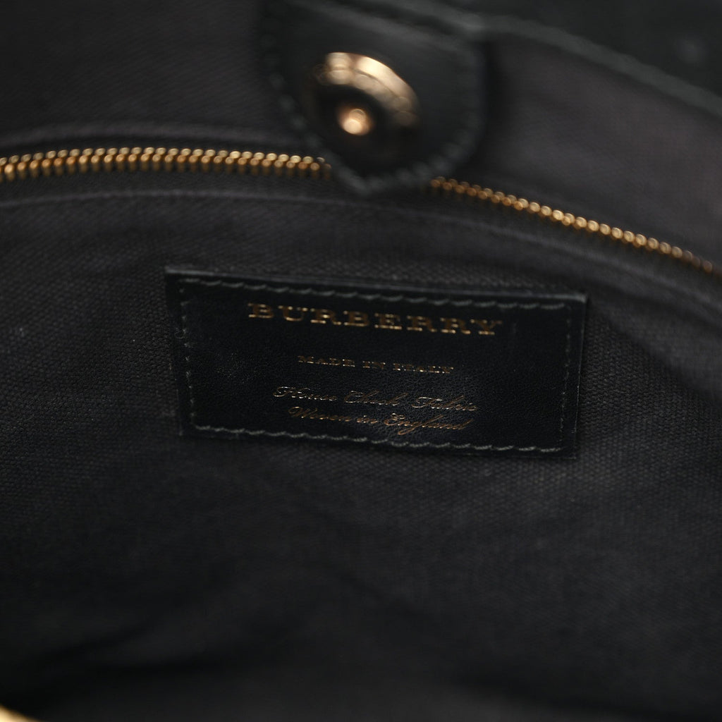 Grainy Calfskin House Check Medium Banner Tote Black