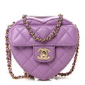 Lambskin Quilted CC In Love Heart Clutch With Chain Purple