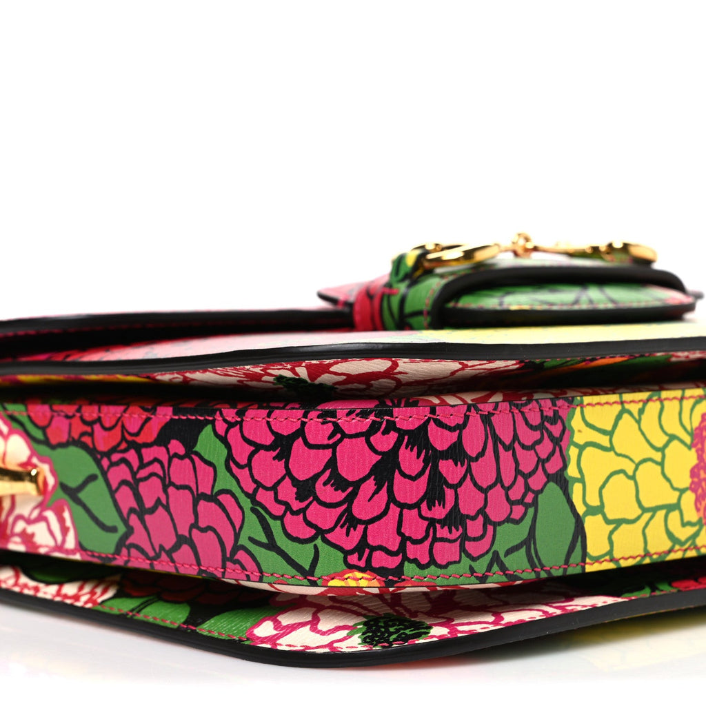 X KEN SCOTT New Shangai Calfskin Pomponica Print Horsebit 1955 Shoulder Bag  Multicolor Fuxia Pompon